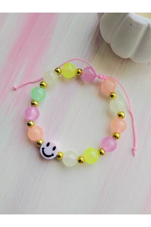 Gift for Christmas, Birthday, Preschool: Fluorescent Smiling Face Pink Bracelet