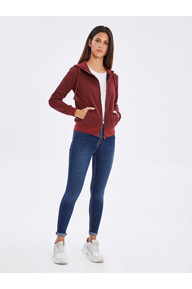 Kadın BORDO SWEATSHIRT FERMUARLI KAPÜŞONLU  0112081310610820000 - 5