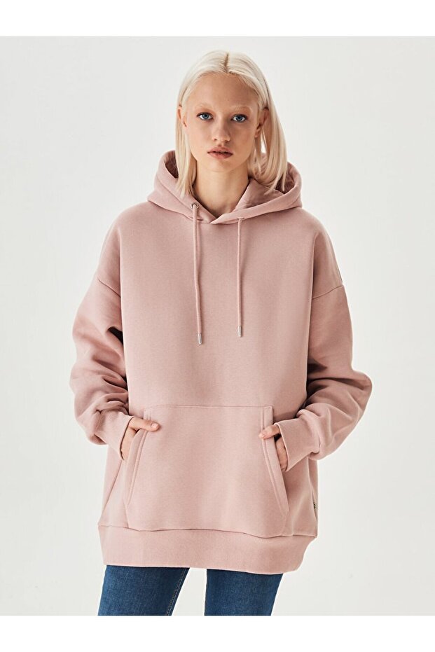 Kanguru Cepli Pembe Sweatshırt - 2