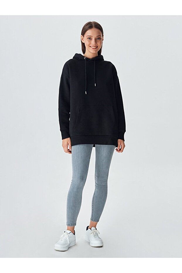 Kanguru Cepli Siyah Sweatshırt - 1