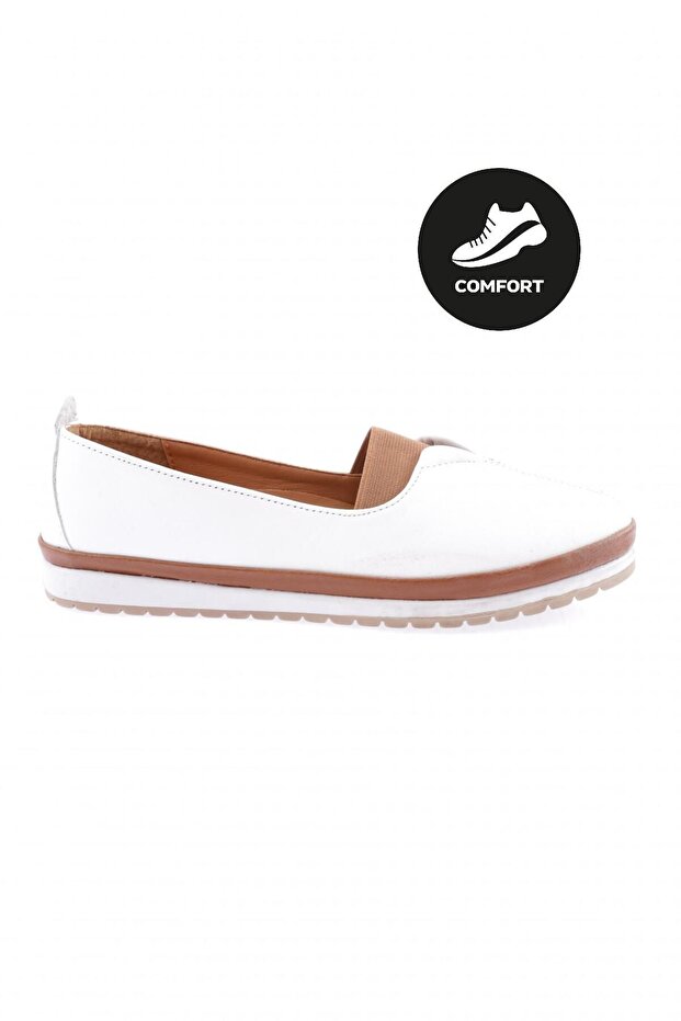 803-D-22Y Women's Flat Comfort Shoes Genuine Leather White