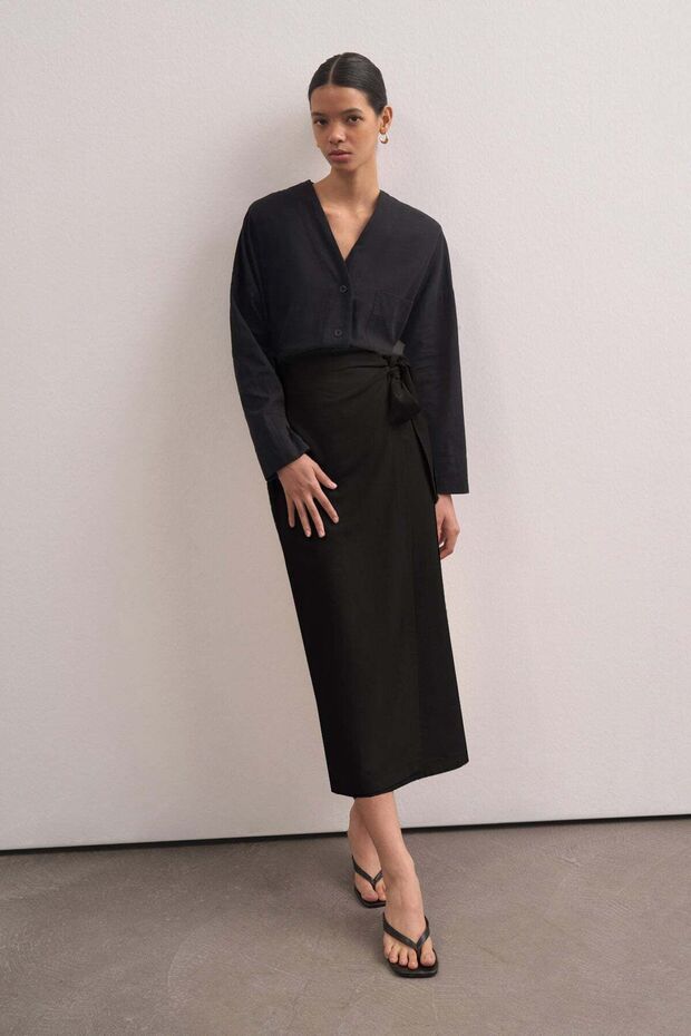 Kadın Keten Anvelop Midi Etek - 6