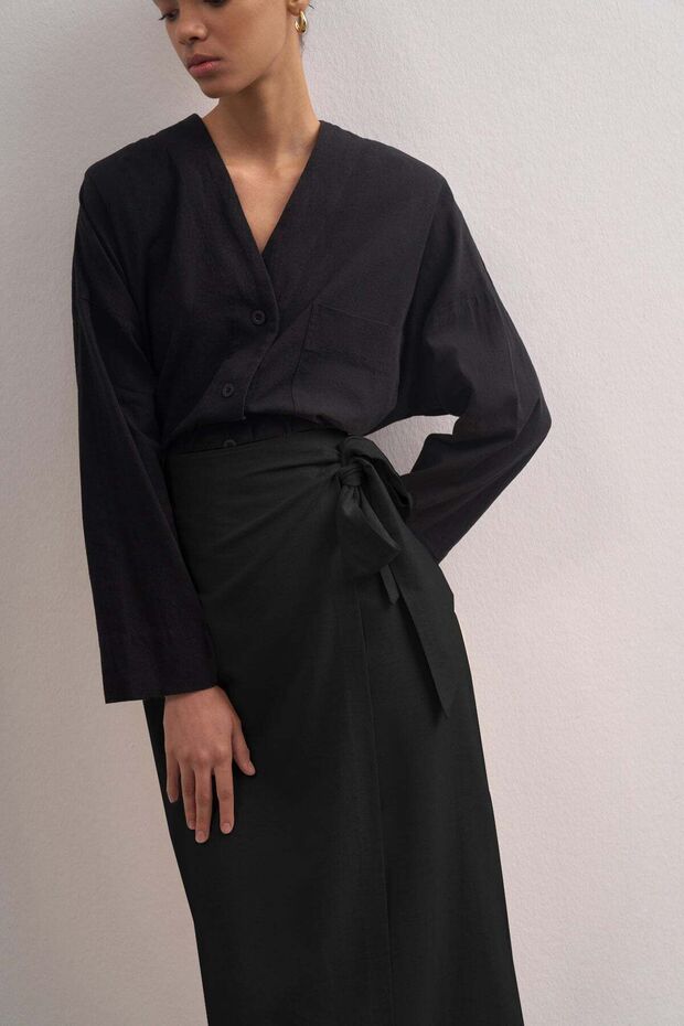 Kadın Keten Anvelop Midi Etek - 5