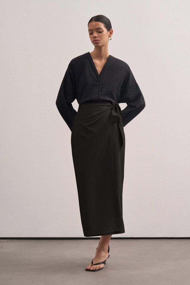 Kadın Keten Anvelop Midi Etek - 3