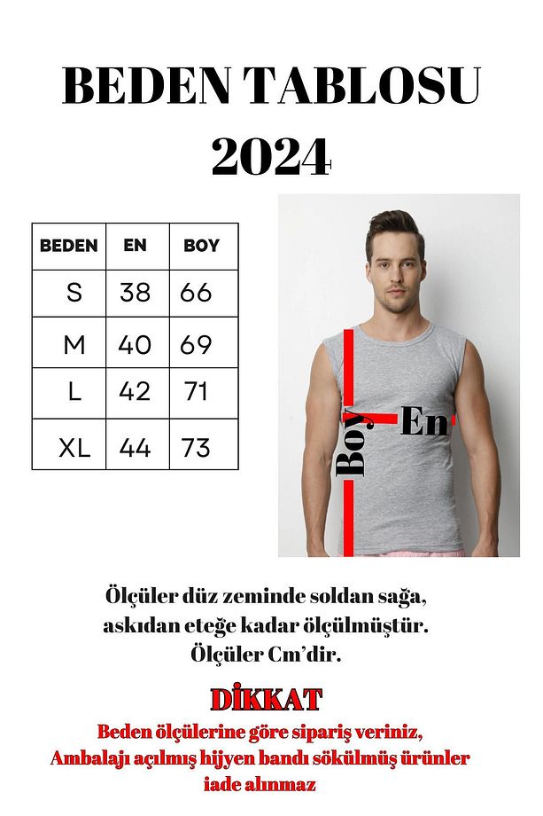 2024 % 100 Pamuk Ribana 0 Kol Tekli Erkek Fanila - 4