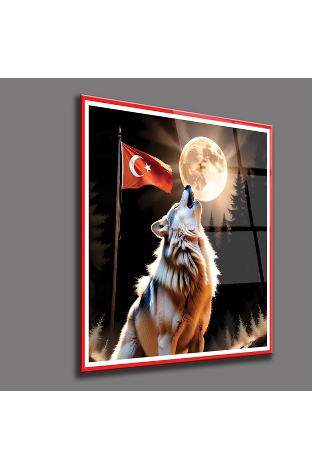 Türk Bayrağı Ve Kurt, Temperli Cam , Milli Cam Tablolar ,MDF ile Güçlendirilmiş Tablolar - 3