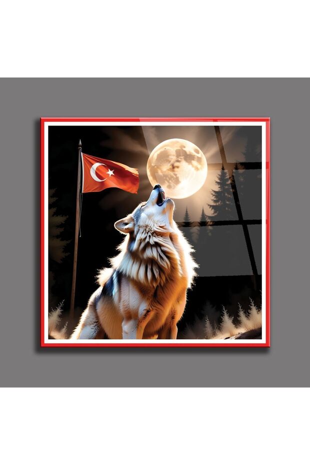Türk Bayrağı Ve Kurt, Temperli Cam , Milli Cam Tablolar ,MDF ile Güçlendirilmiş Tablolar - 1