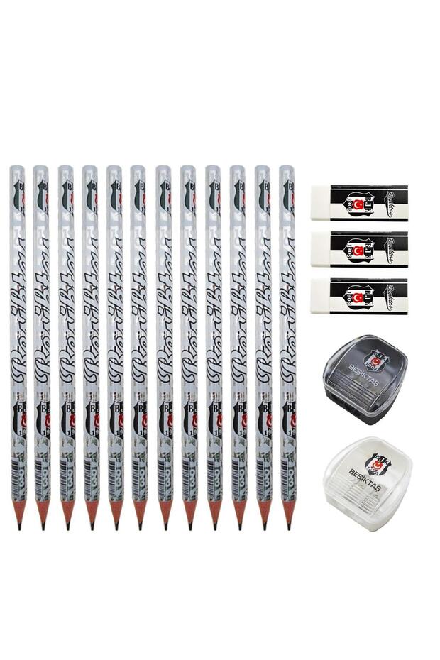 Besiktas Round Pencil 12 Pieces + Eraser 3 Pieces + Sharpener 2 Pieces