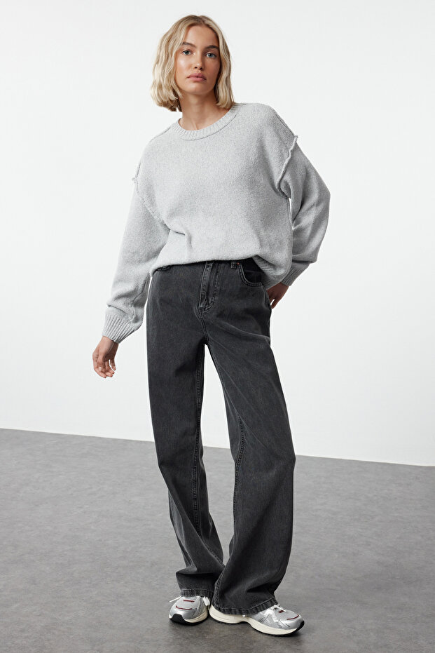 Trendyolmilla  Gri More Sustainable Geniş Kalıp Basic Triko Kazak TWOAW25KZ00307 - Görsel 3