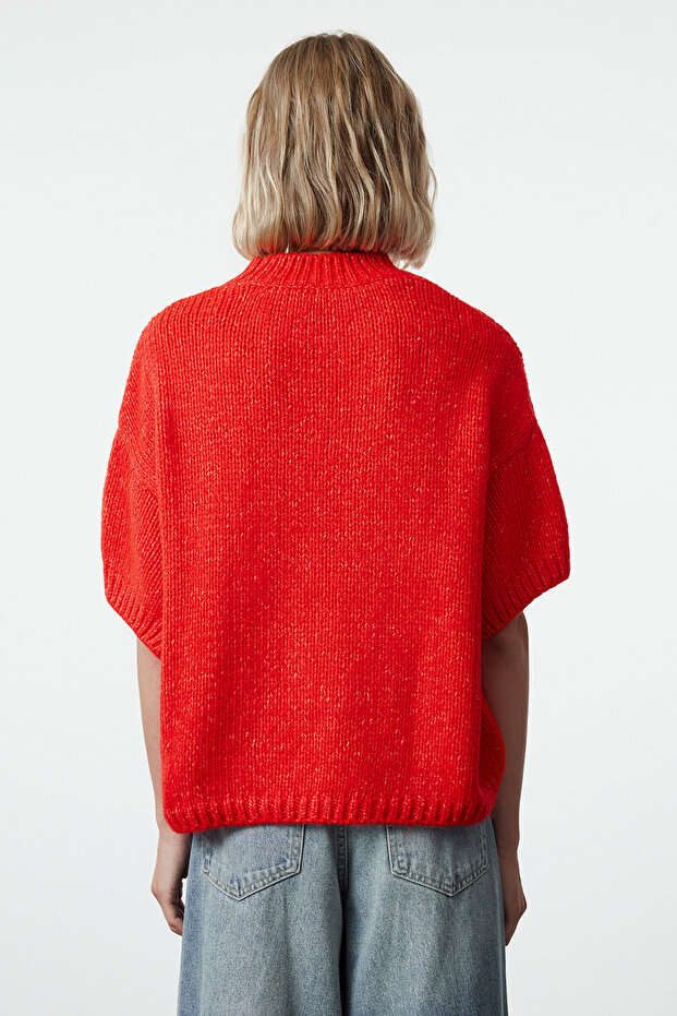 Roter, weiter, weicher, strukturierter Strickpullover TWOAW25KZ00021 - 5