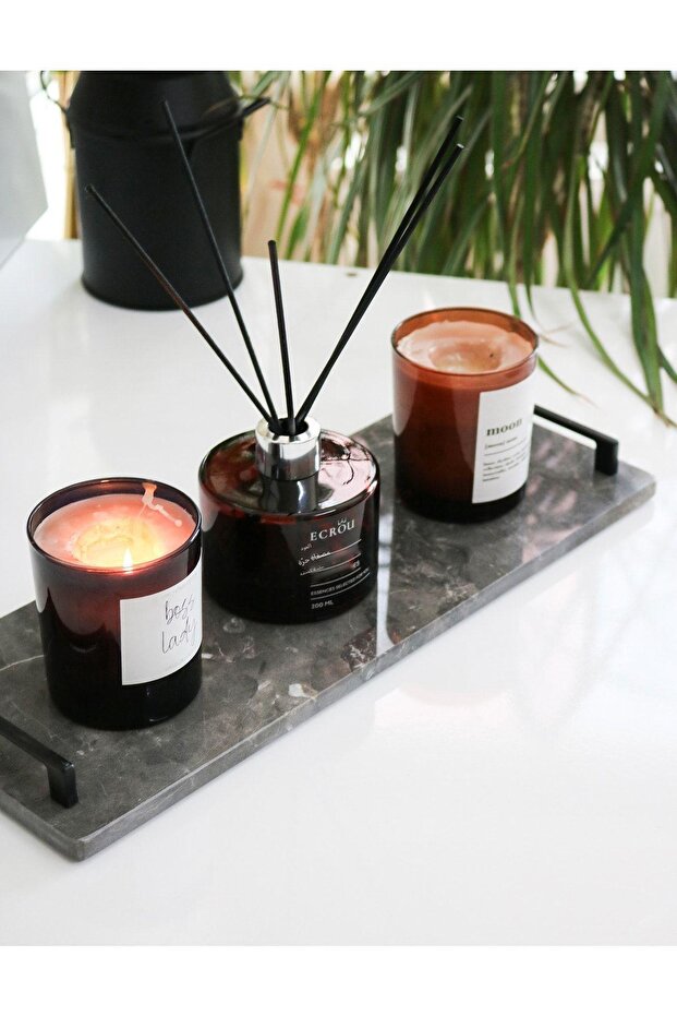 Black Marble Decorative Presentation Stand, Decorative Engagement Promise Tray 40x15 Cm with Gold Handle