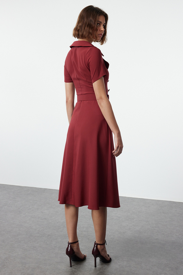 Bordo Düz Dokuma Elbise TWOSS22EL1185 - 5