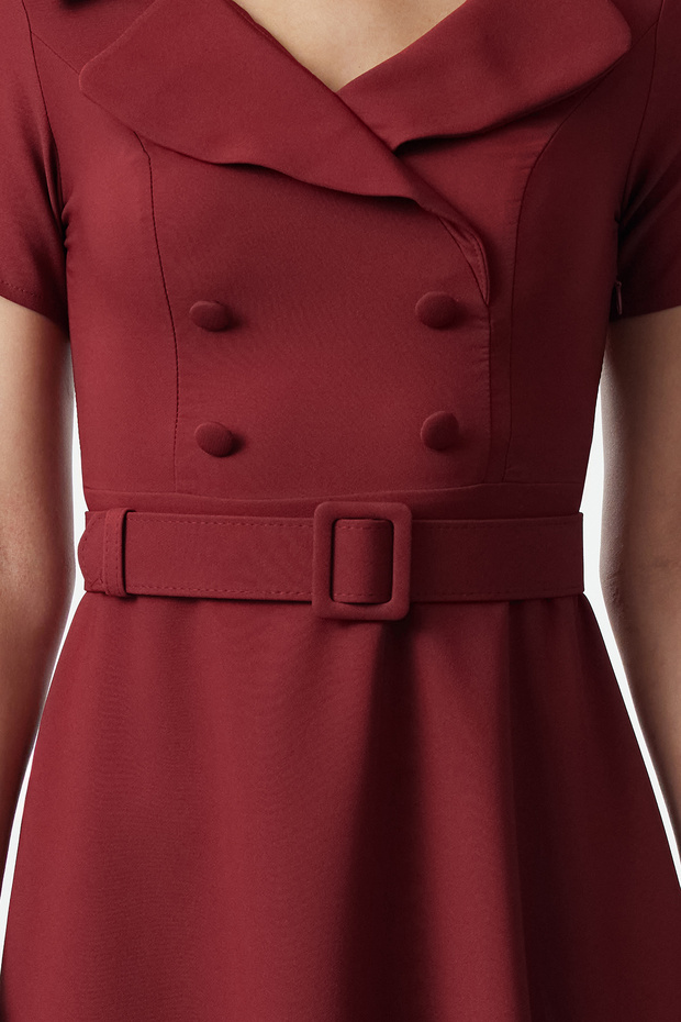 Bordo Düz Dokuma Elbise TWOSS22EL1185 - 3