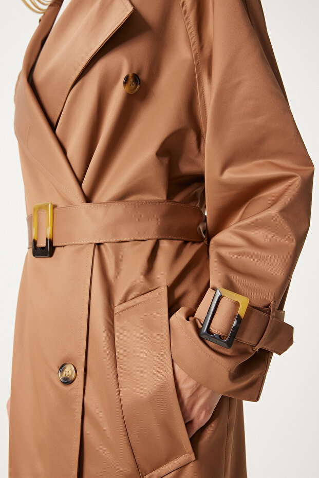 Brauner Saison-Trenchcoat – mit Schnalle und Gürtel, FN03292 - 7