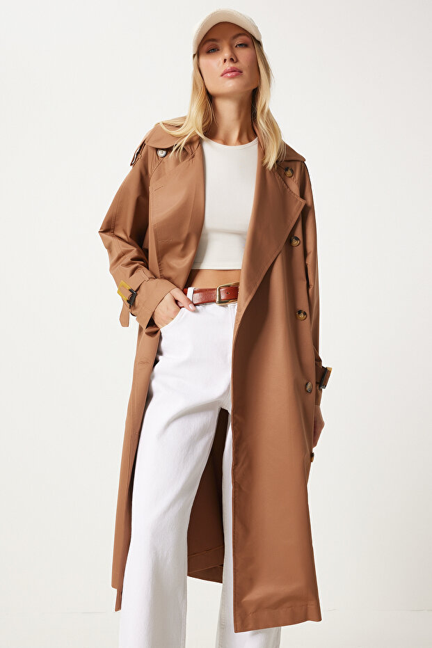 Brauner Saison-Trenchcoat – mit Schnalle und Gürtel, FN03292 - 3
