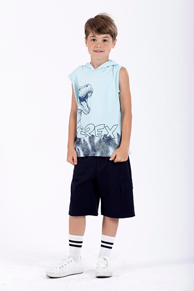 Boy's Blue Trex Printed Hooded T-Shirt