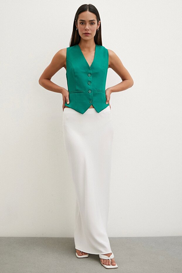 Düğmeli Yelek Yeşil - 2