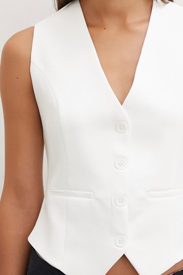 White Buttoned Vest - 4