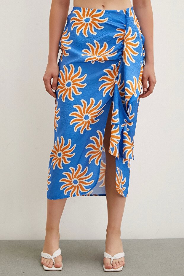 Blue Patterned Frilly Skirt - 3