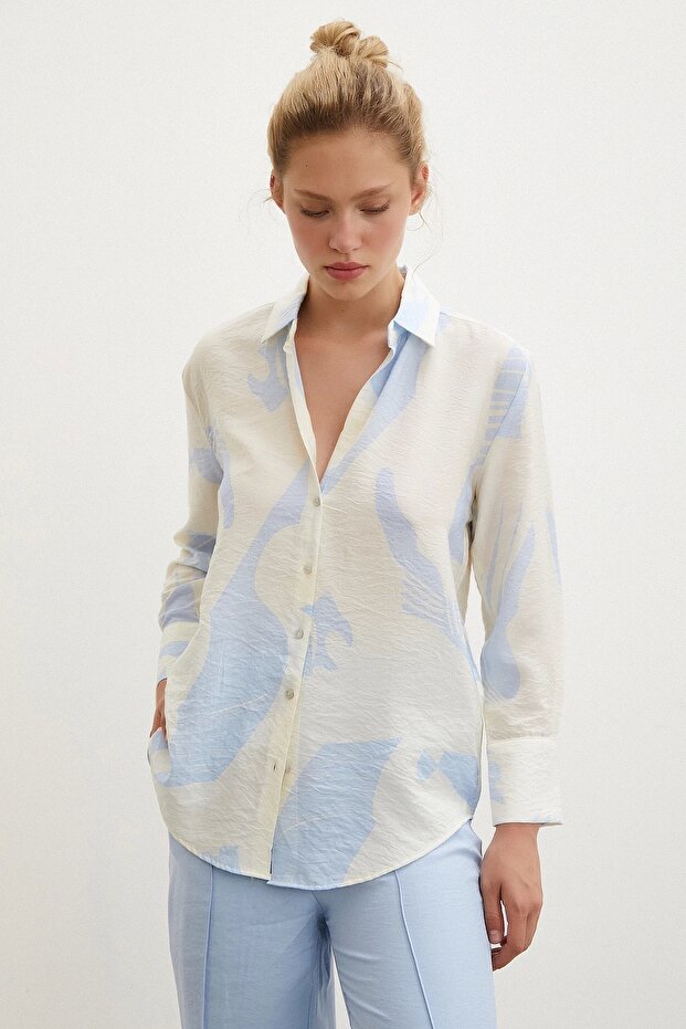 V Yaka Modal  Gömlek Mavi - 5