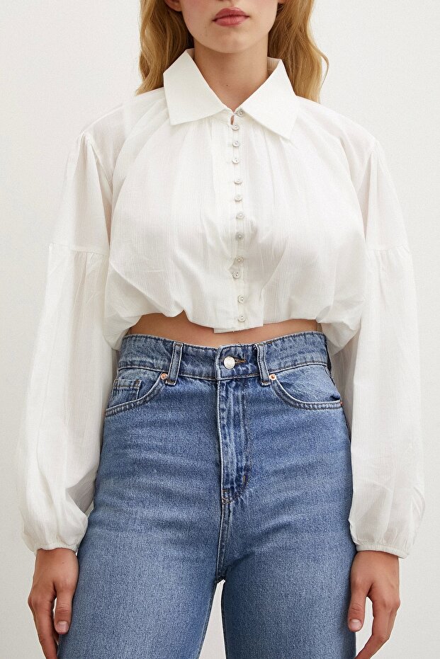 Balon Crop Gömlek - 5