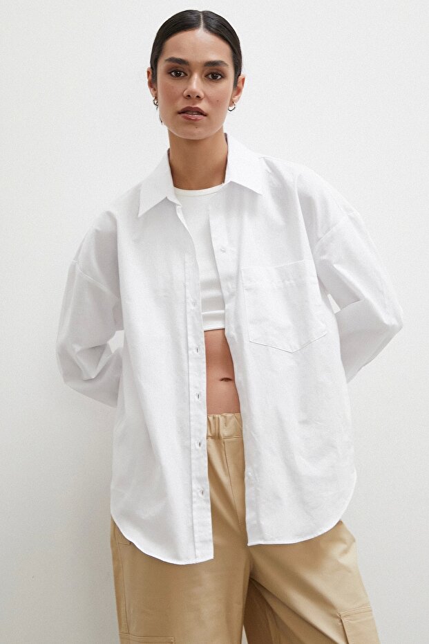 Regular Fit Poplin Gömlek Beyaz - 3