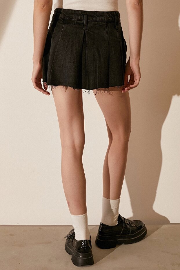 Pileli Jean Mini Etek - 5