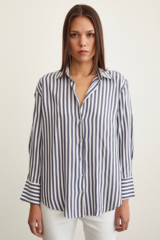 Multi Çizgili Gömlek Lacivert - 3