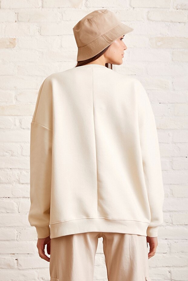 Bisiklet Yaka Baskılı Sweatshirt - 6