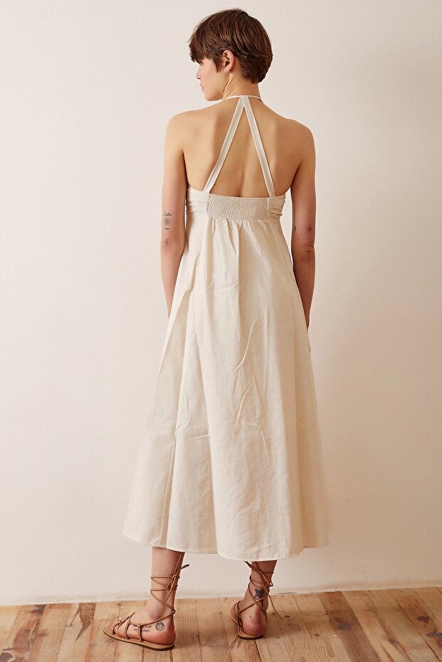 Sırt Dekolteli Askılı Elbise - 6