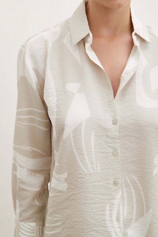 V Yaka Modal  Gömlek Bej - 3