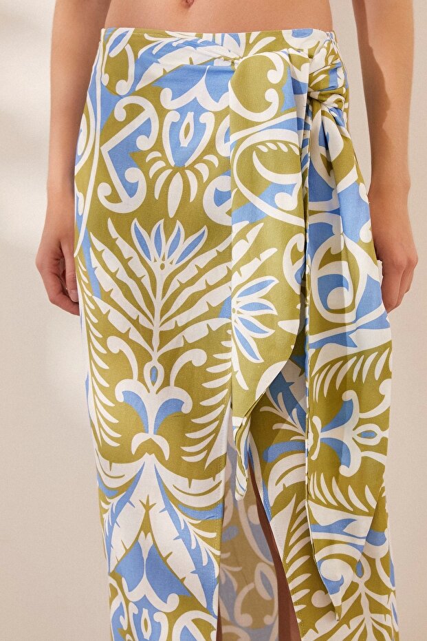 Blue Patterned Slit Skirt - 5