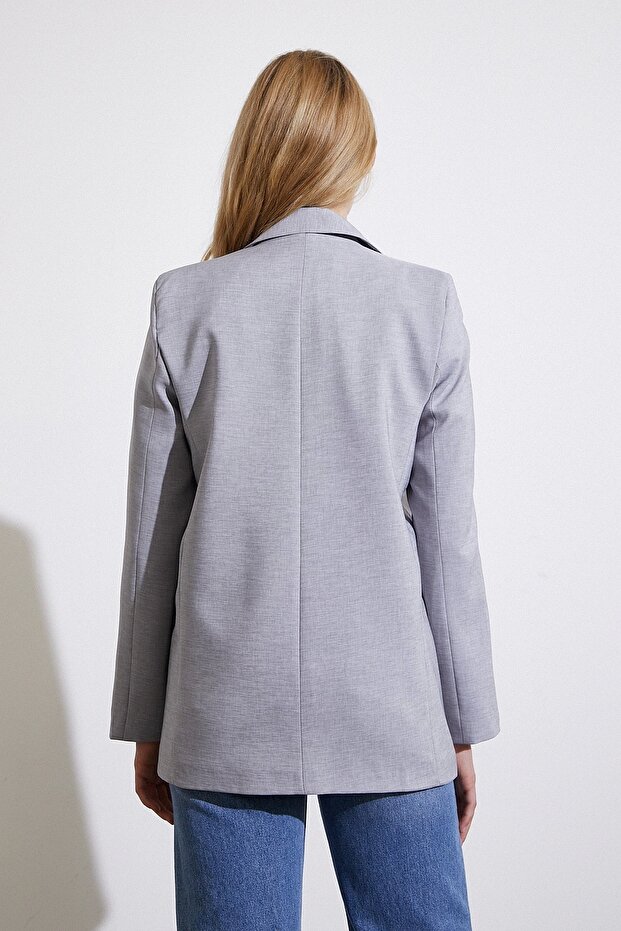 Tek Düğmeli Blazer Ceket Gri - 6