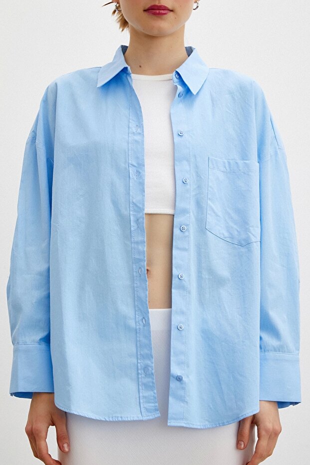 Regular Fit Poplin Gömlek Açık Mavi - 2