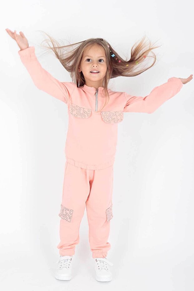 Kids Girls' Trendy Printed Pocket Tracksuit Set Ak2232