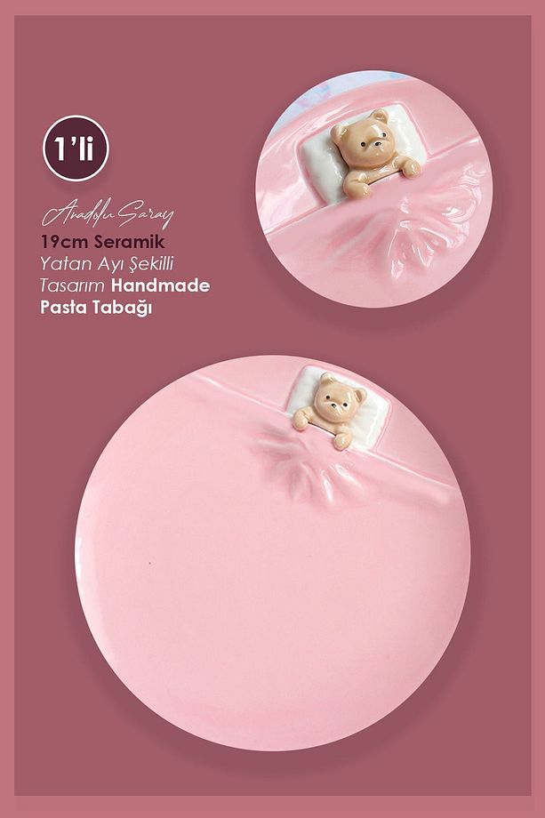 1 ADET 19cm Seramik Yatan Ayı Şekilli Tasarım Handmade Pasta Tabağı Tatlı Kahvaltı Pasta Tabağı - 1