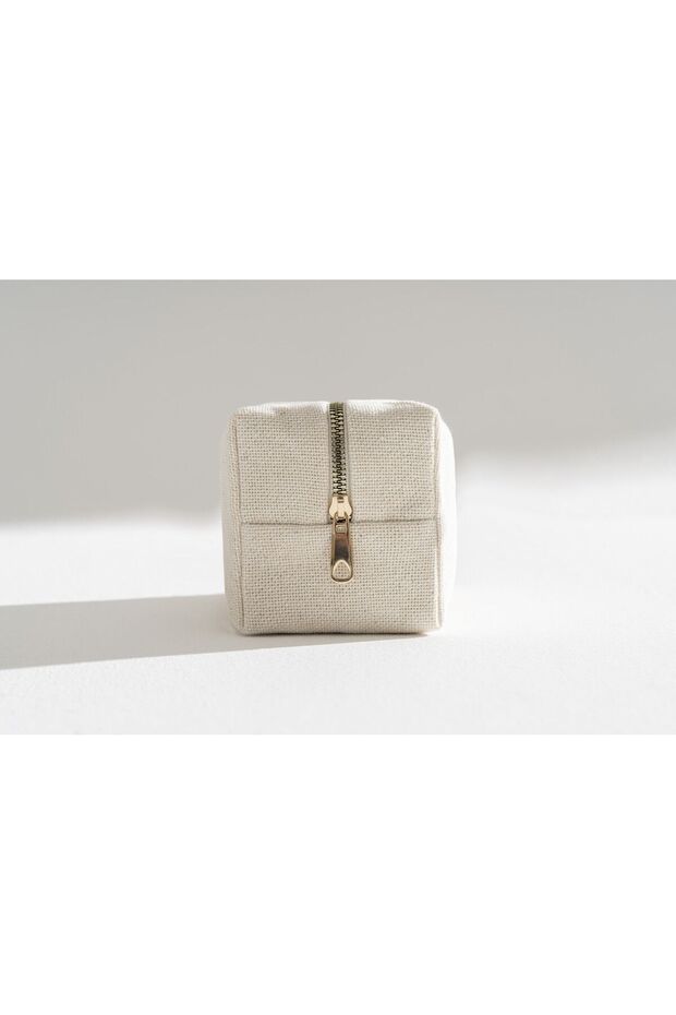 حقيبة مكياج من الكتان - 4