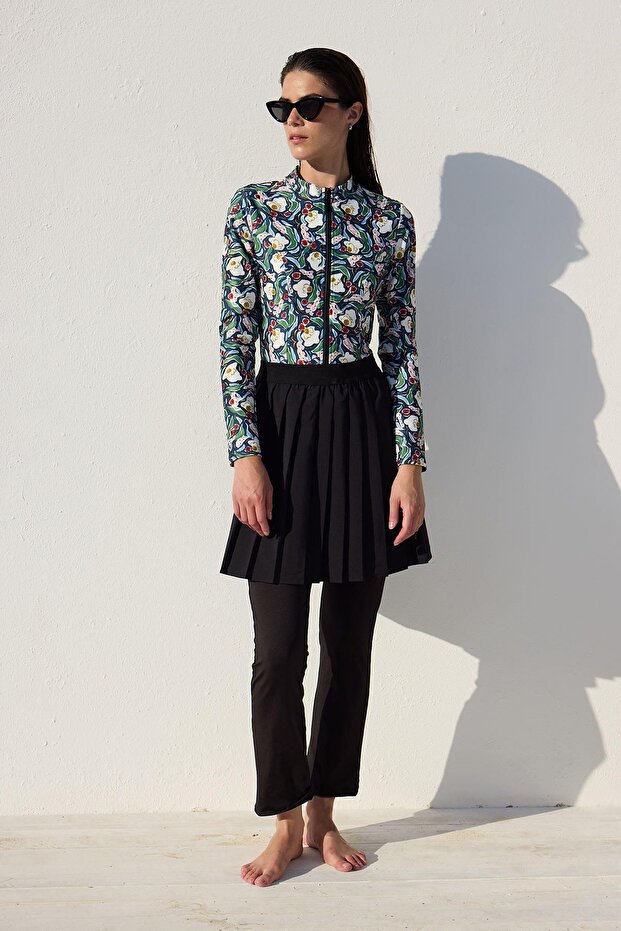 Szörf fürdőruha - mintás és cipzáras, többszínű - 6