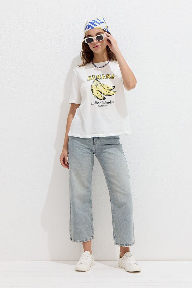 DİKİŞ DETAYLI BASKILI TSHIRT BANANA - 4