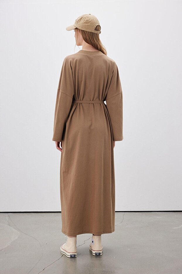 Rochie oversize lungă casual maro - 6