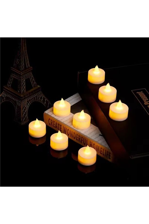Ledli Mum Tealight Işıklı Dumansız Alevli Sarı Led Mum Pilli 24 Adet Pil Dahil - 2
