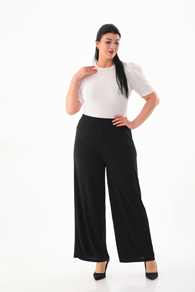 Black Large Size Lycra Sendy Fabric STRETCH COMFORTABLE FABRIC PANTS 3076
