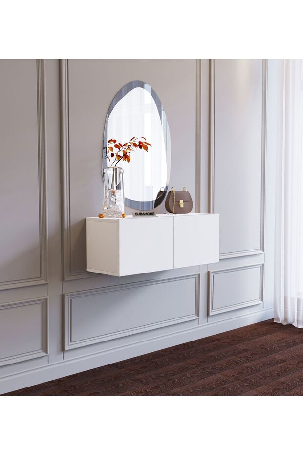Duvara Monte Beyaz Mdf Fonksiyonel Modern Minimalist 2 Kapaklı Dresuar - 80 X 30 X 30 - 1