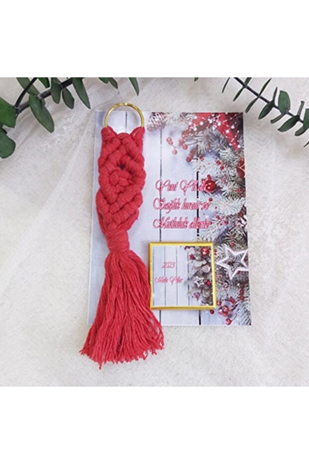 10 Pieces of Macrame Keychain on Paper and Chocolate New Year's Gift -