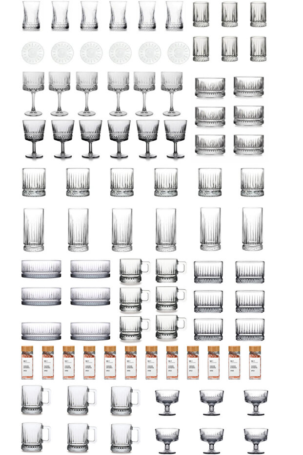 Elysia 90 Piece Water, Soft Drink, Cocktail Glass, Snack Bowl, Mug and Spice Jar Dowry Set