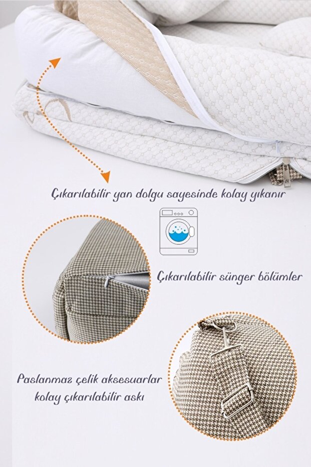 Umay Çantalı Taşınabilir Reflü Yatağı, Babynest, Anne Çantası - Dokuma Kahve - 4