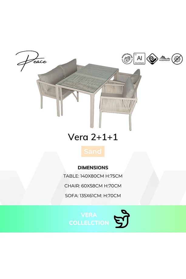 Vera 2+1+1 Rattan Bahçe Balkon Yemek Takımı Kum - 1