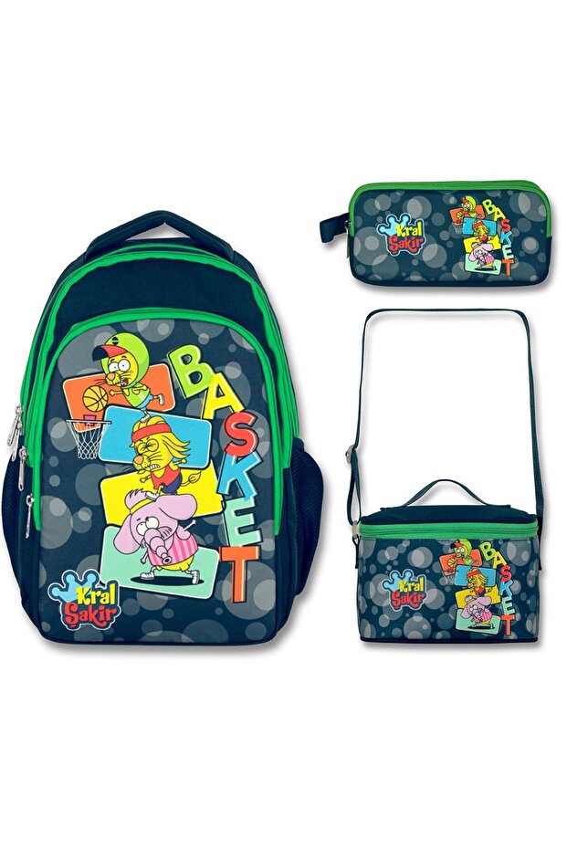 Kral şakir basket elementary and middle school bag, lunch bag and pencil bag set