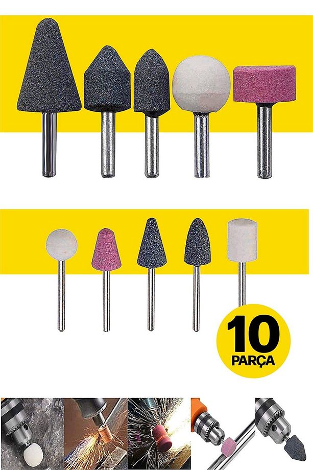 Hobi GravürDremel Taşlama Ucu Mini Metal Ahşap Oyma Seti Parlatma Çapak Alma 10 Parça Matkap Uyumlu - 2