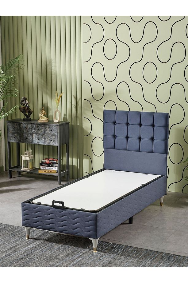 Bengü 90x190 Tek Kişilik (BAZA BAŞLIK YATAK) 3 Lü Set (İNDİGO) - 3